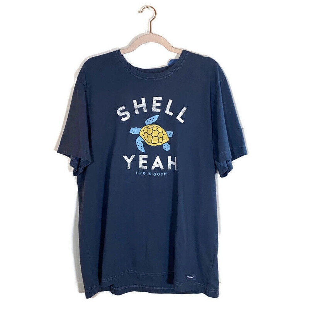 NWT Life is Good Crusher T-Shirt Sz Large "Shell Yeah" Tee Sea Turtle Beach Blue